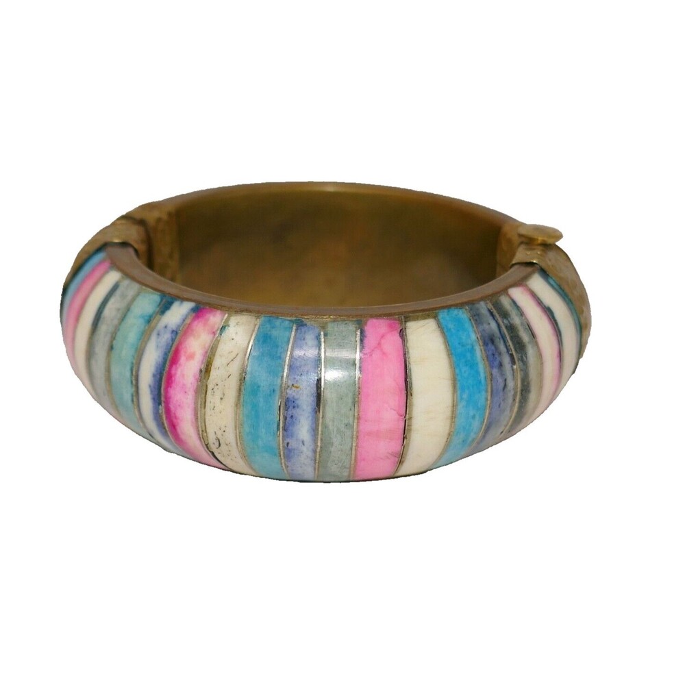 Colorful Brass Pull Pin Hinged Bangle Bracelet